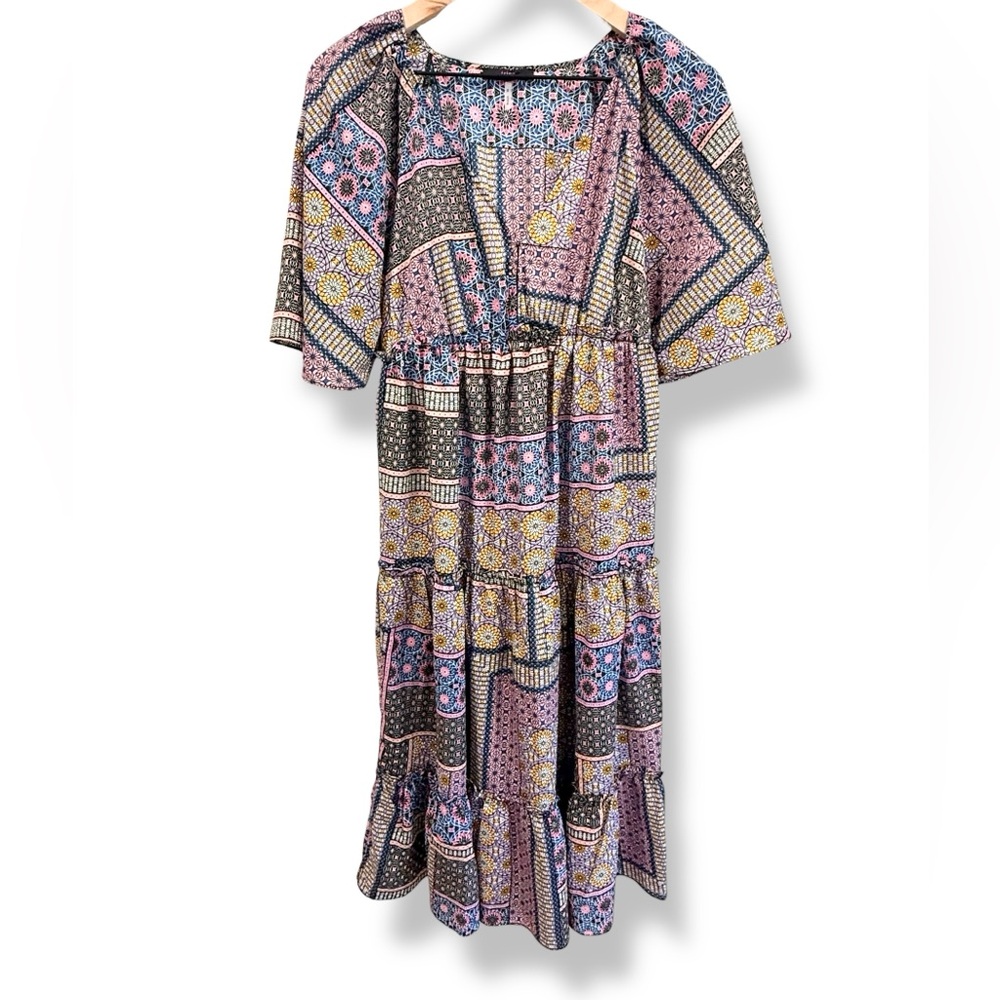 Trina Turk Bohemian Patchwork Geometric Print Lightweight Maxi Midi Dress Sz S